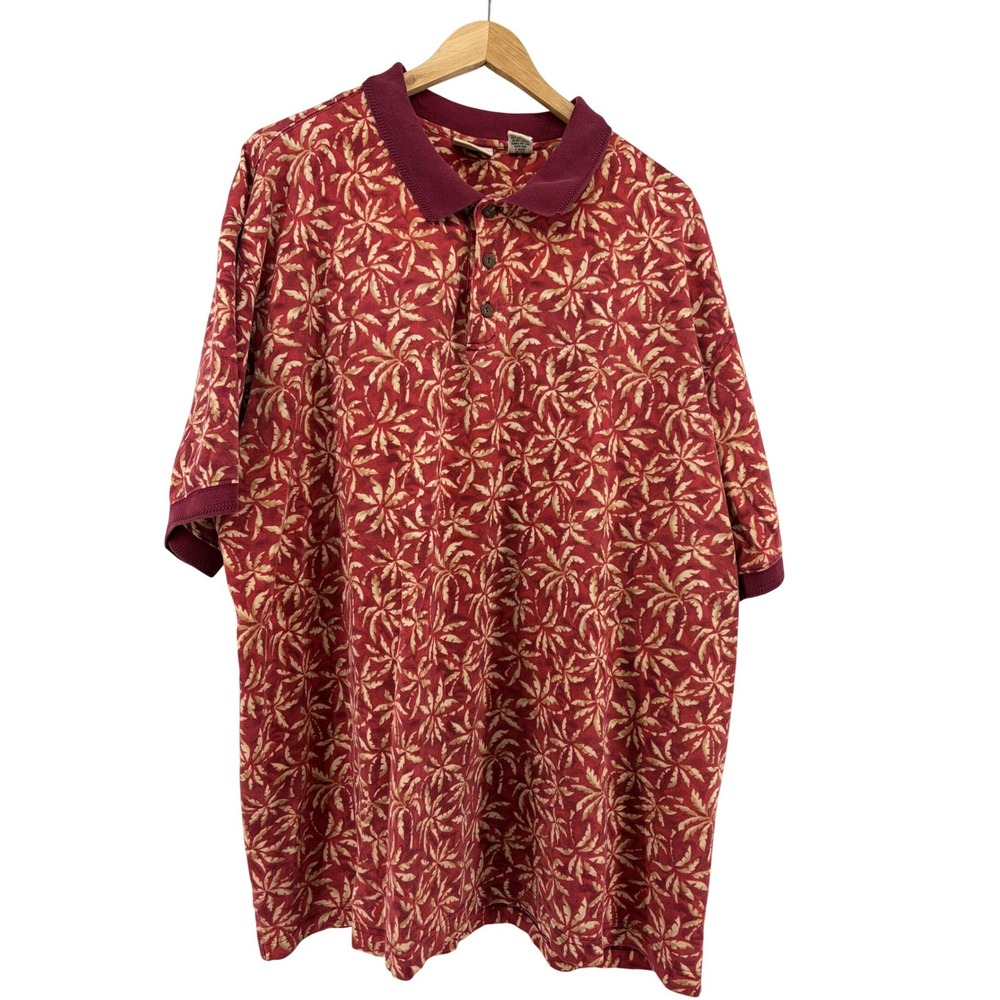 LL Bean Mens XXL Tall Palm Tree Print Short Sleeve Button Down Shirt‎ Burgundy - Picture 2 of 8